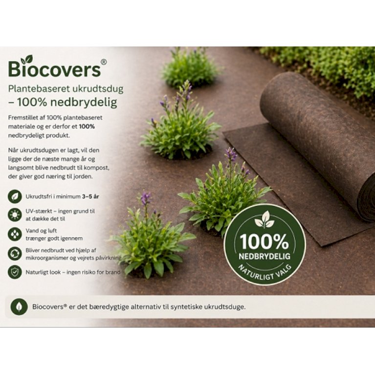 Biocovers®  Plantebaseret ukrudtsdug - 100% nedbrydelig