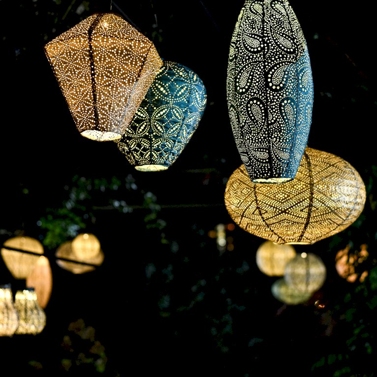 Solcelle lanterne Sashiko guld