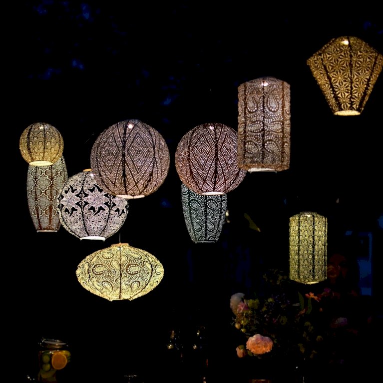 Solcelle lanterne Sashiko guld