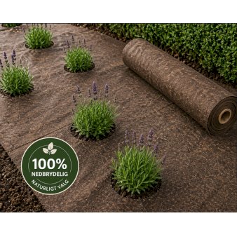 Biocovers® Plantebaseret ukrudtsdug - 100% nedbrydelig 2 meter bred. Rulle med 25 meter